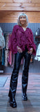 Estelle Bordeaux Ruffle Blouse – V-Neck with Button Front