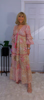 Clara Pink Boho Maxi Dress – Embroidered, Sequinned, 100% Cotton