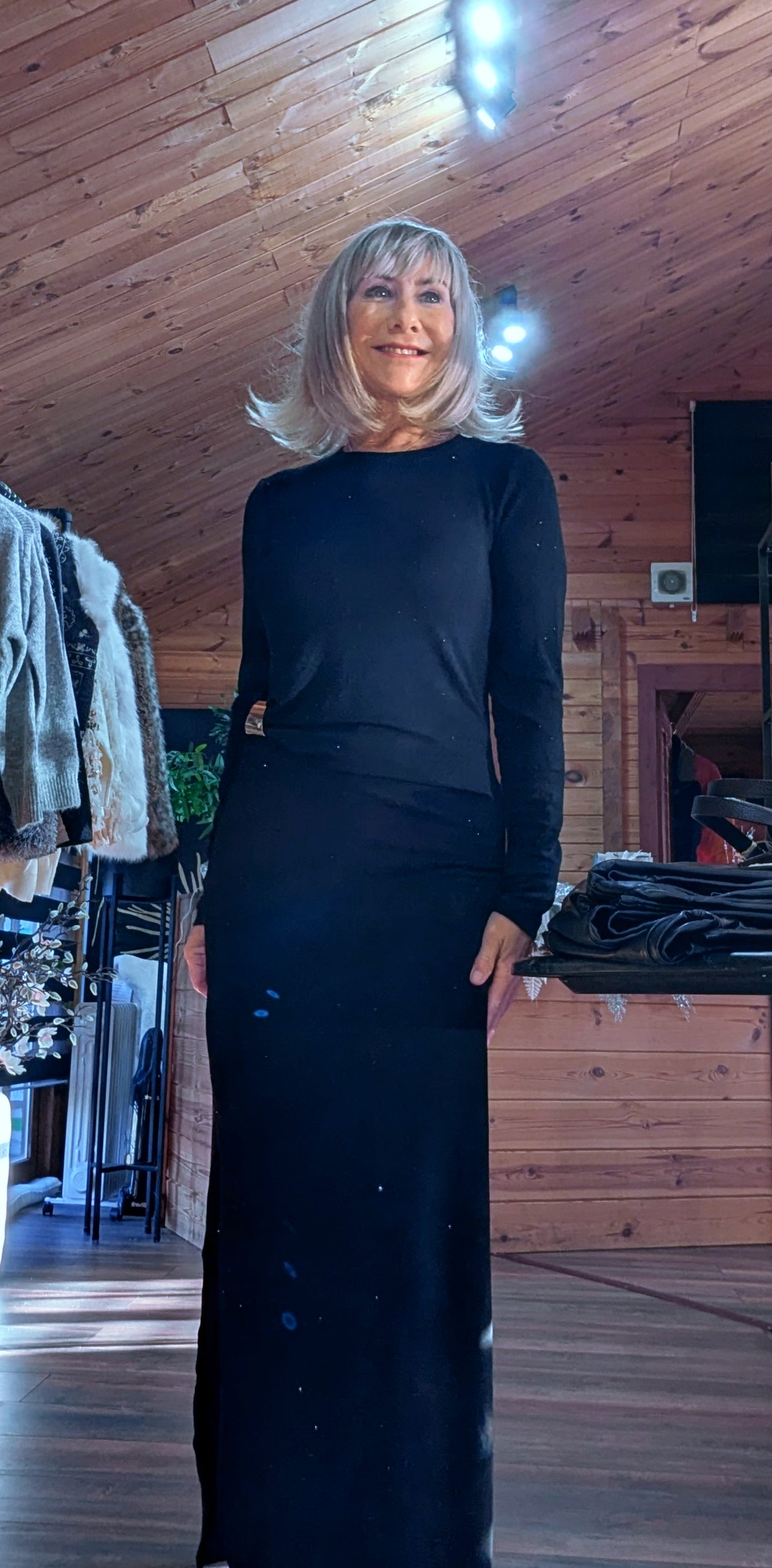 Martha Black Slinky Dress – Sparkle Side Split Evening Dress