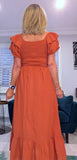Eadie Shirred Prairie Dress – Cotton - Ecru - Terracotta