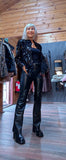 Shania Black Sequin Blouse – Satin Collar & Cuffs