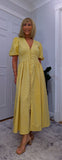 Bethany Yellow Check Midi Dress – Vintage Puff Sleeve Style