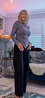 Evangeline  Long Sleeve Top with Asymmetric Ruched Neckline & Handkerchief Hem