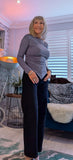Evangeline  Long Sleeve Top with Asymmetric Ruched Neckline & Handkerchief Hem