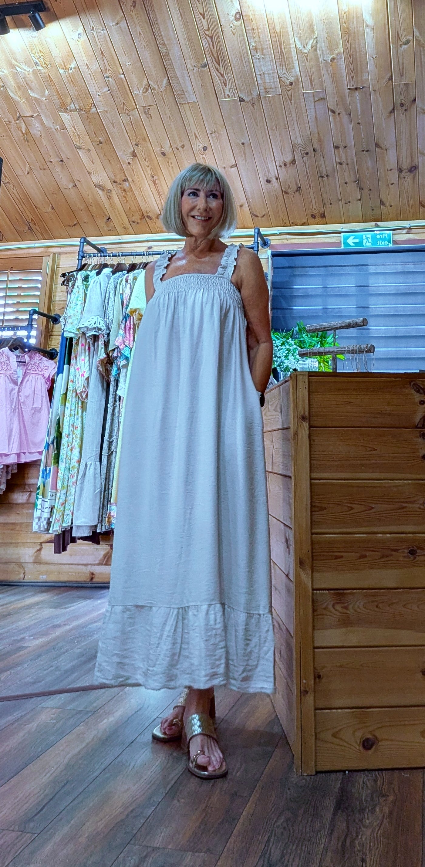 Summer day casual maxi dress with gold sandals