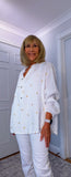 Daryl Cotton Blouse – White with Gold Embroidered Flowers