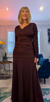 Aspen Ruched Dress – Autumnal Rust with Drop Waist & Slash Neck
