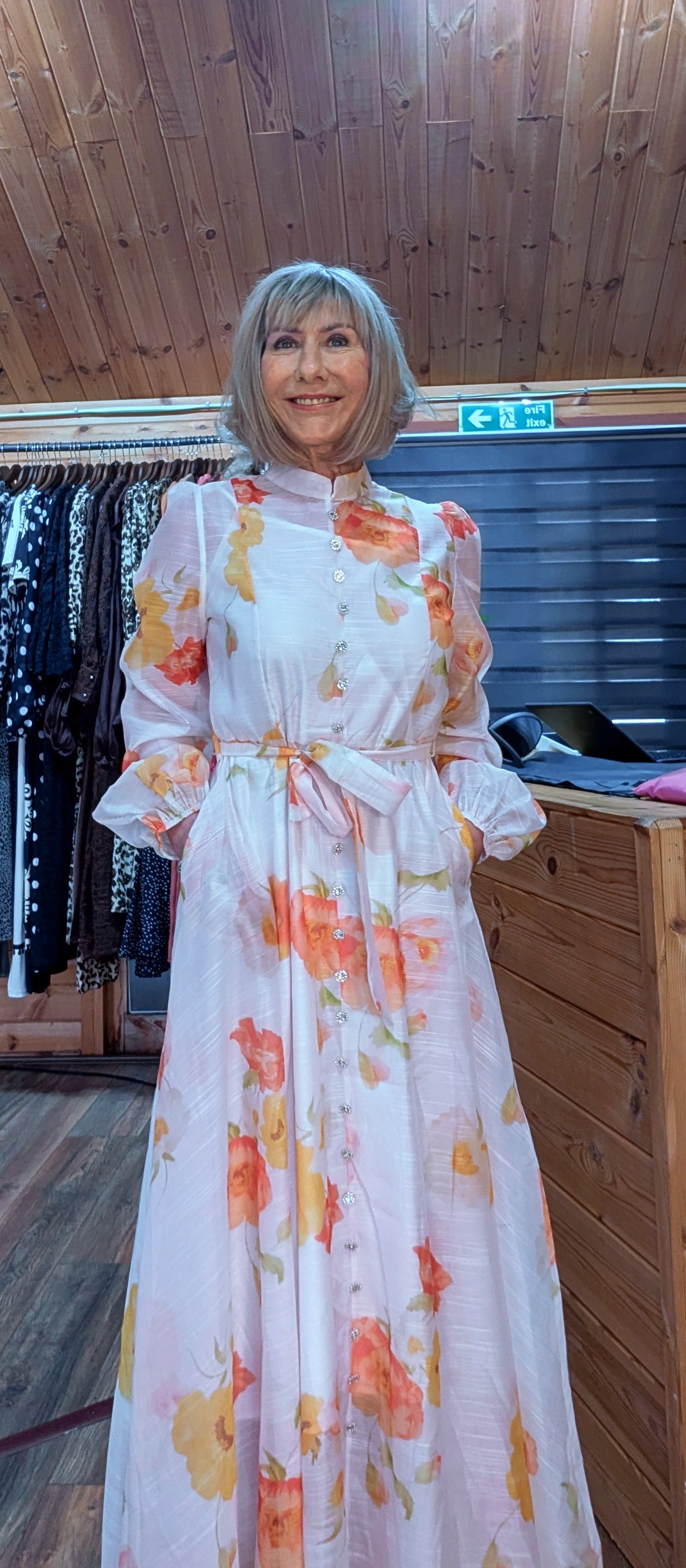 Eunice  Dress Bright Orange and Yellow Floral Print Dress With Tie Belt