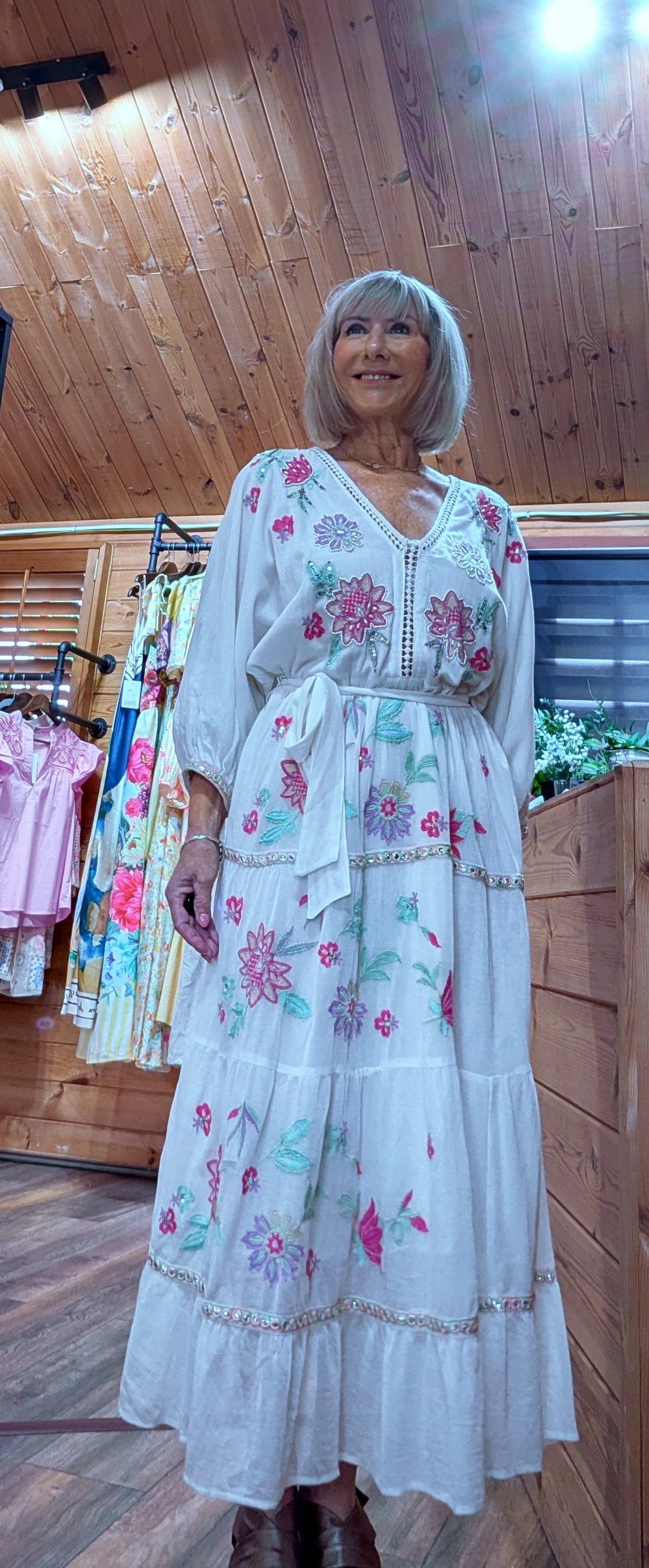 Darwin White Bohemian Dress with Floral Embroidery styled by ditsydi