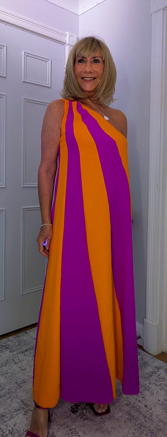 Tate Dress – Magenta And Orange Asymmetric Maxi Dress