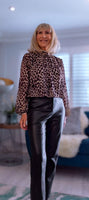 Carrie Animal Print High Neck Blouse with Long Sleeves & Ruched Hem