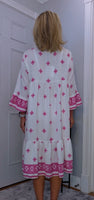 Lucille Smock Dress – Bright Fuchsia & White Viscose Smocked Dress