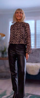 Carrie Animal Print High Neck Blouse with Long Sleeves & Ruched Hem