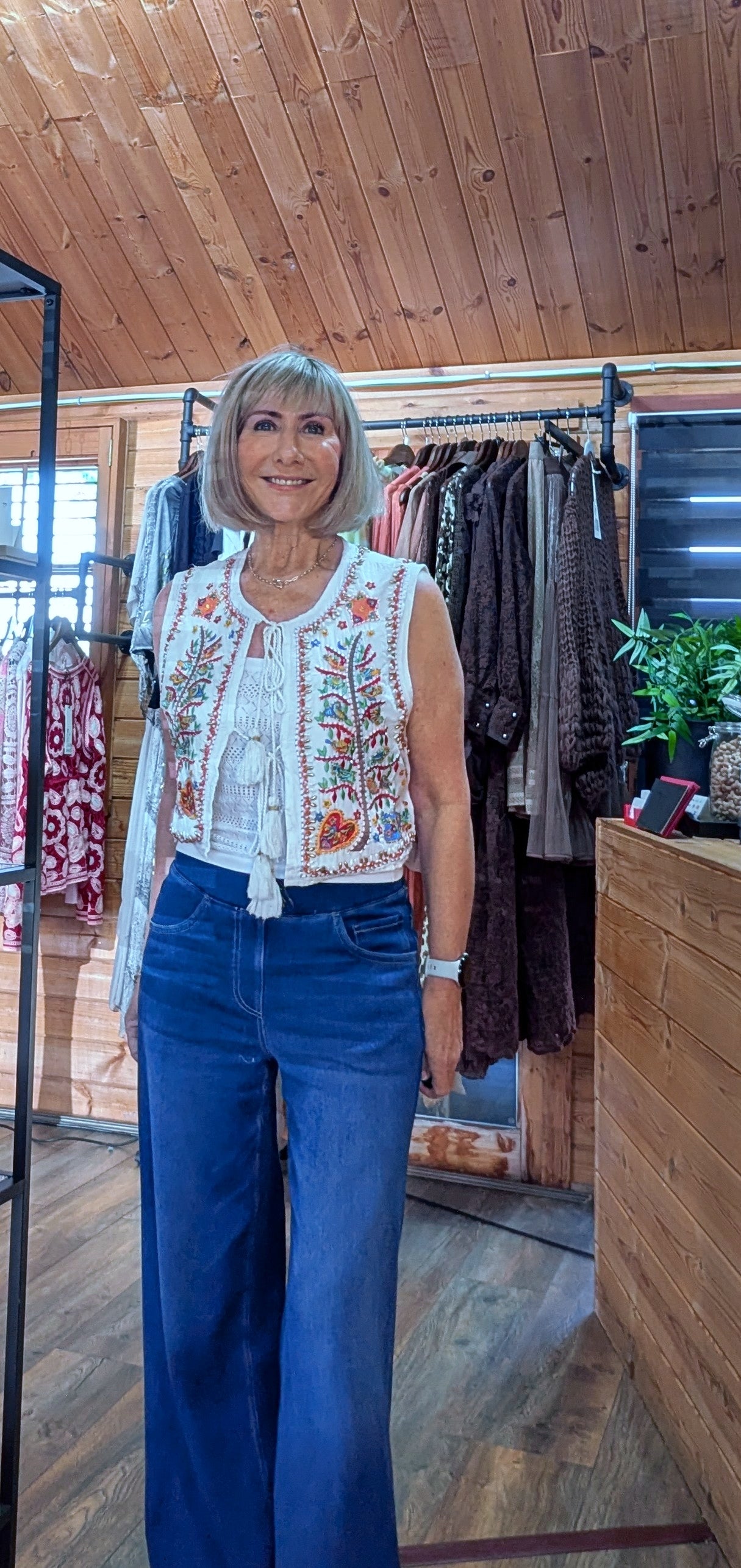 Posy  White Boho Cotton  Embroidery Sleeveless Cardigan