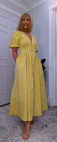 Bethany Yellow Check Midi Dress – Vintage Puff Sleeve Style
