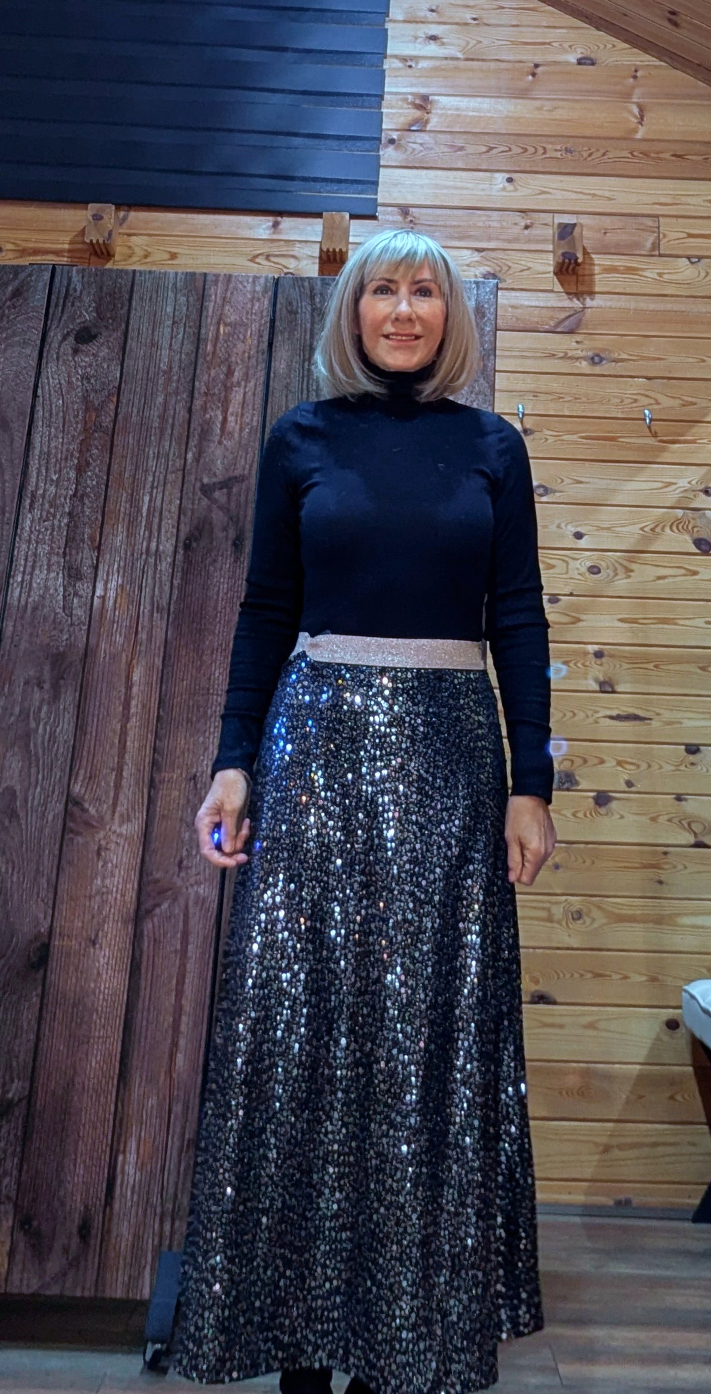 Coralie Sequin Silver Skirt With  Gold Glitter Waistband