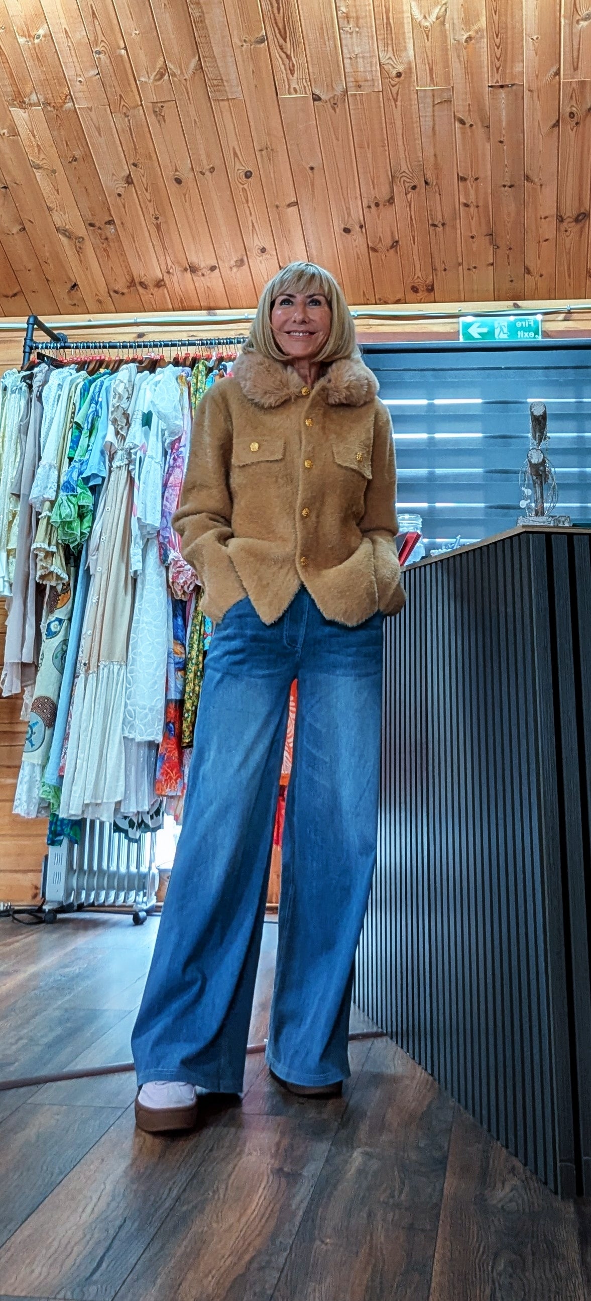 Gwendolyn camel jacket with detachable faux fur collar