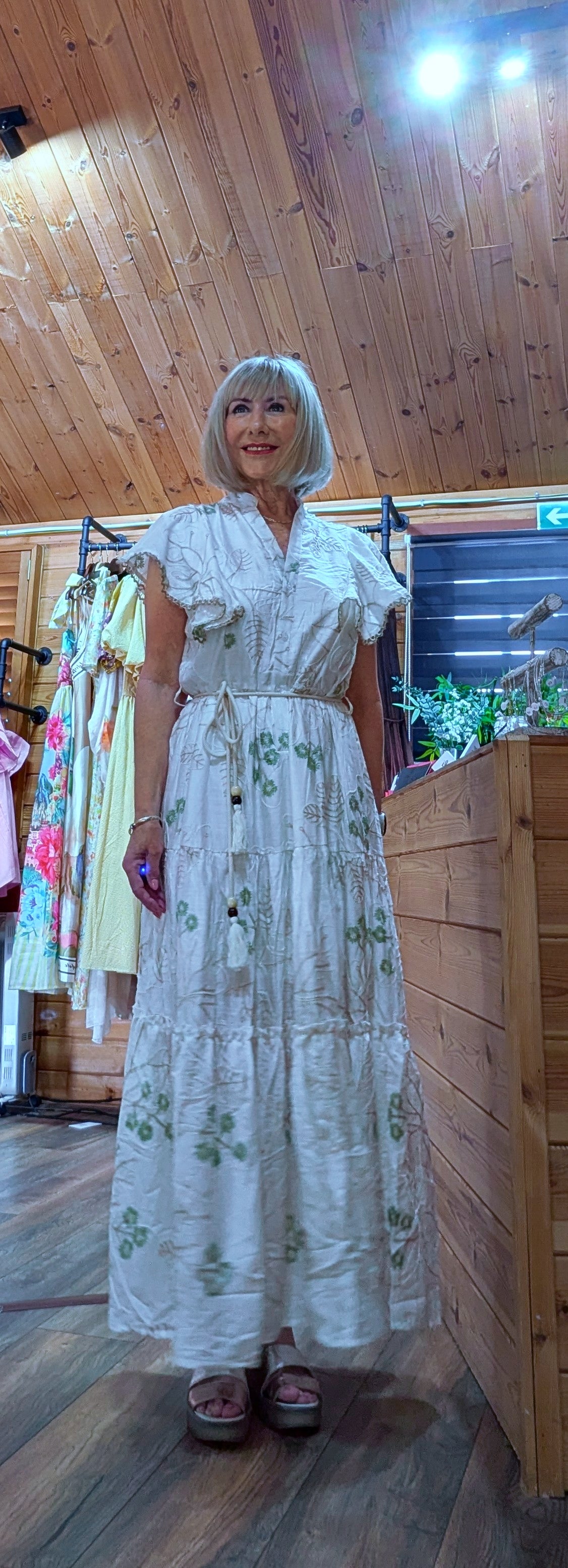 Charity white embroidered dress available in sizes UK 8 to 14