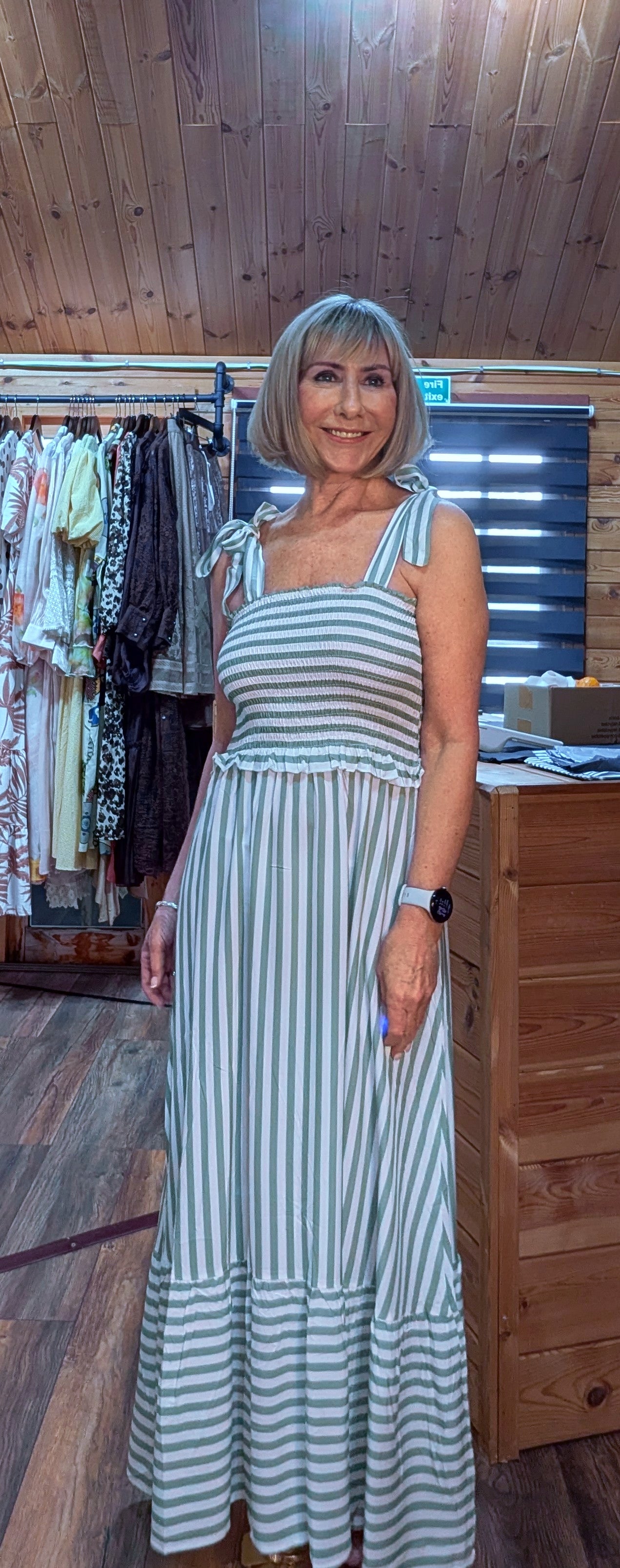 Striped viscose sundress available in yellow or green