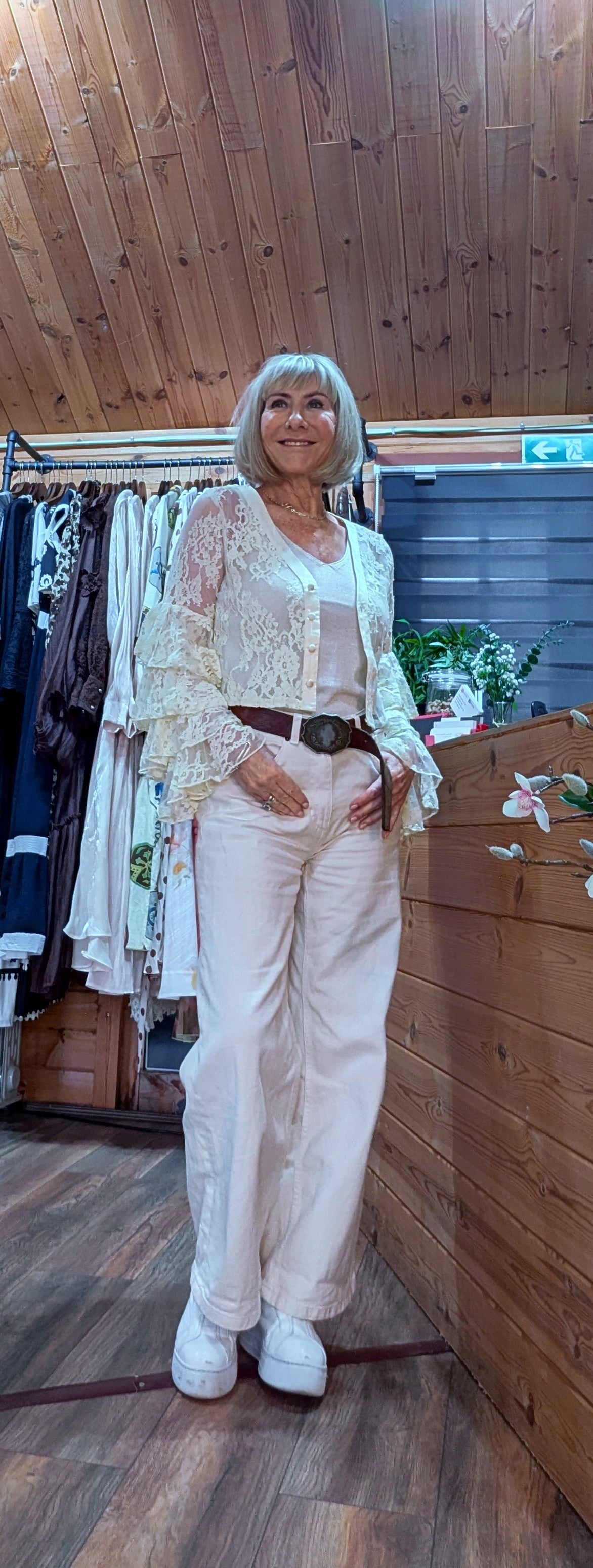 Phoebe Lace Top With Layered Frill Sleeves in Lemon