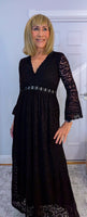 Pearl Lace Dress – Black Boho Style with Pagoda Sleeves & V-Neckline