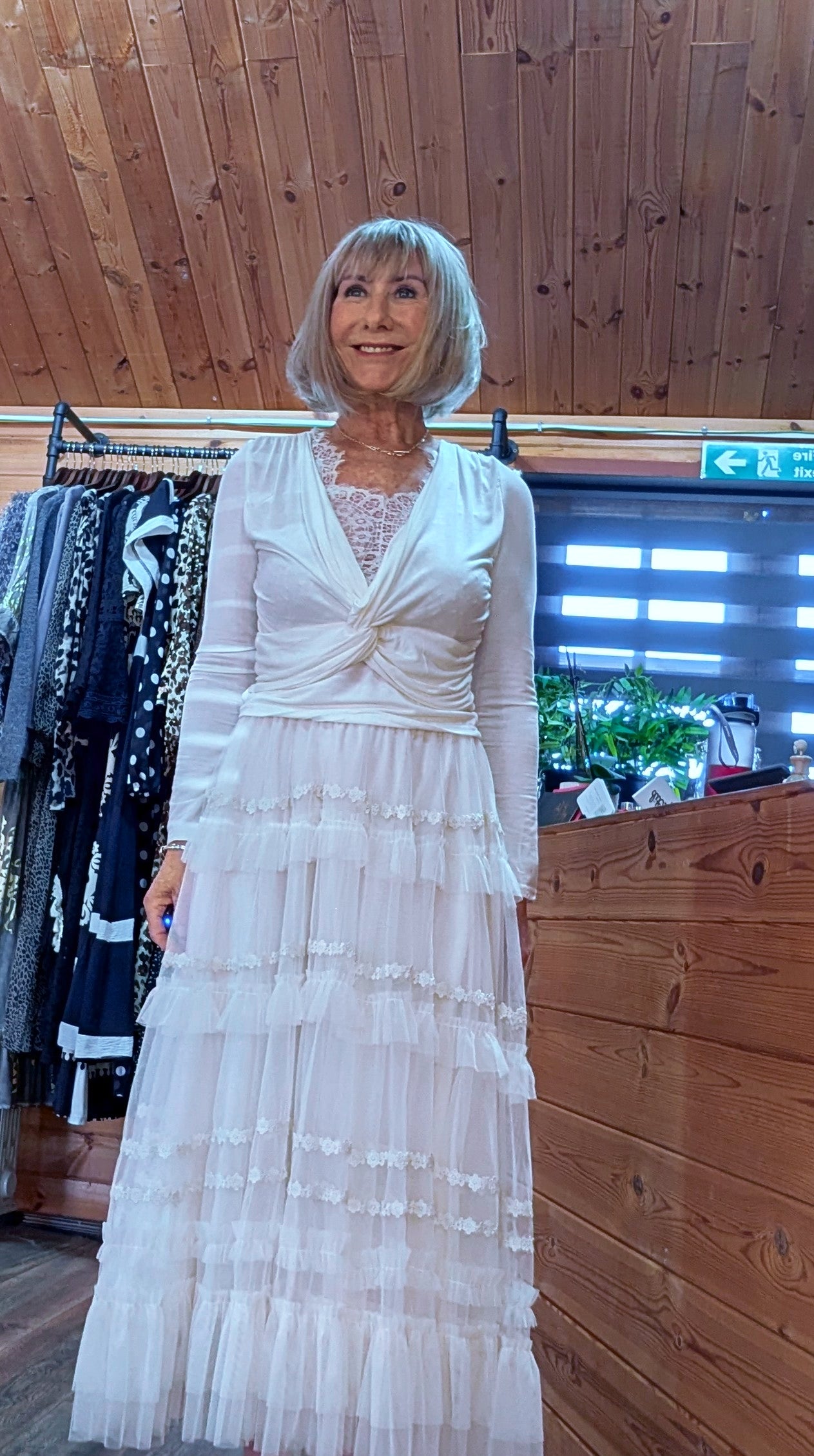 Lourdes Embroidery Frill Tulle Skirt – Ivory, Fully Lined