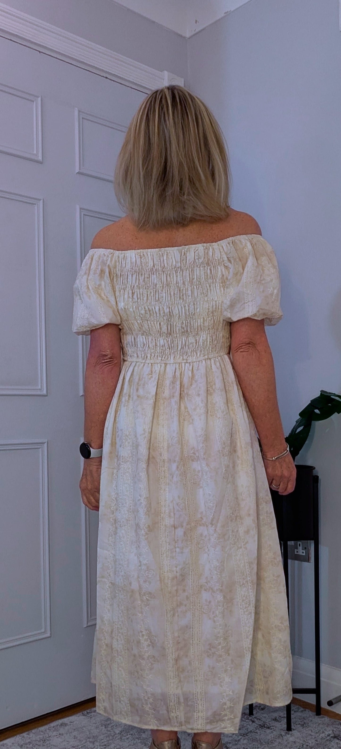 Dorothy Ivory Embroidered Cotton Smock Midi Dress