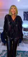 Edwina Frill Blouse – Caramel or Black V-Neck with Button Front
