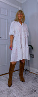Dory  Smocked Cotton Dress – White with Gold Sequin Stars