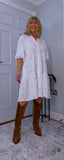 Dory  Smocked Cotton Dress – White with Gold Sequin Stars