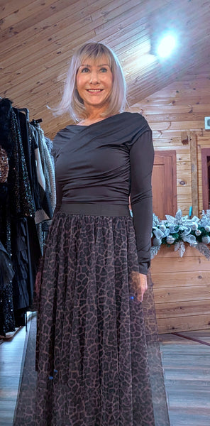 Julia Chocolate Off-Shoulder Top – Silky Feel with Ruched Bust