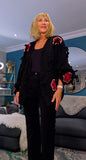 Mallory Chunky Cardigan – Black with Red 3D Flowers & Bows