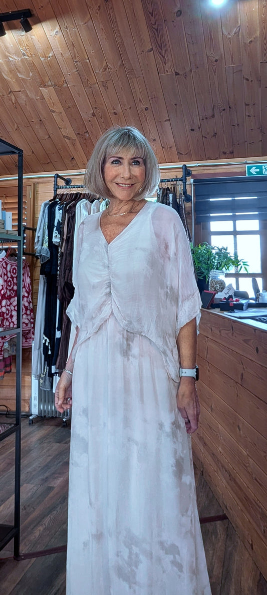 Josie Silk Blend Watercolour Print Dress - Ivory