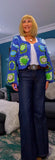 Fia Chunky Crochet Cardigan-– Blue & Green with 3D Flowers