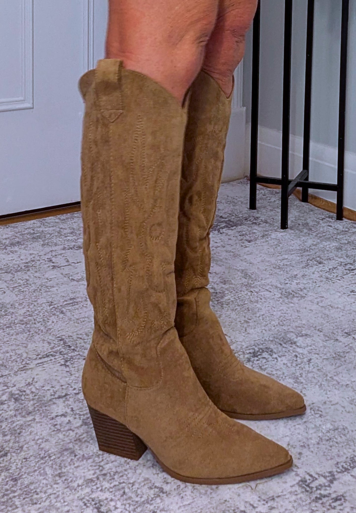 Cassidy Faux Suede Cowboy Boots – Soft Camel Western Style