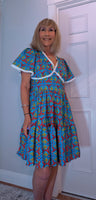 Codie Cotton Knee-Length Dress – Turquoise & Terracotta Boho Print