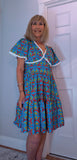 Codie Cotton Knee-Length Dress – Turquoise & Terracotta Boho Print
