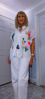 Alma Tropical Print Embroidered Cotton Shirt – One Size (UK 8–16)