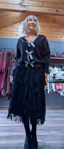 Farrah Black Sweater with Silver Sequin  Bows