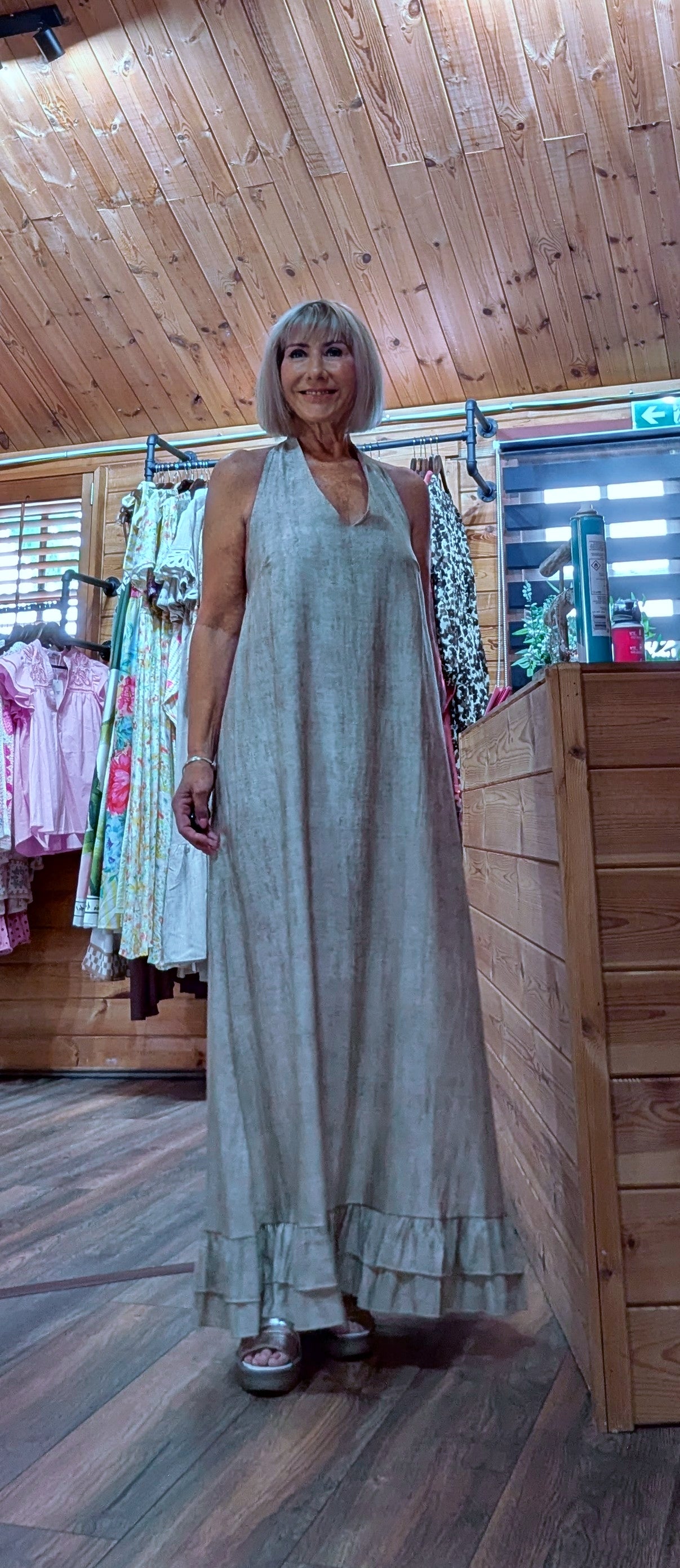 floaty summer maxi dress with frilled hem with low back