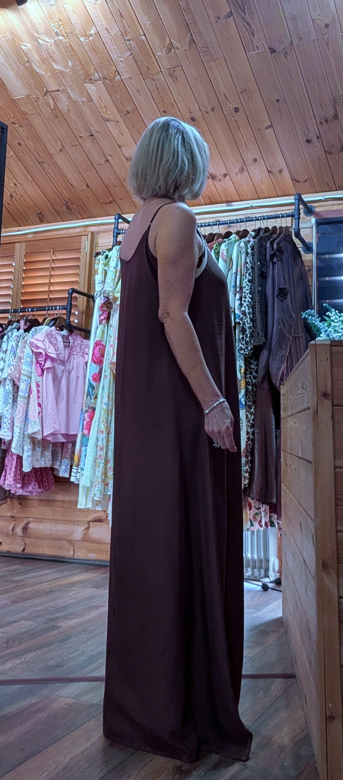 Strappy brown maxi dress for holidays and summer evenings