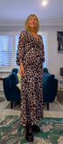Gaynor Leopard Print Pleated Maxi Dress – Chiffon Feel with V-Neck