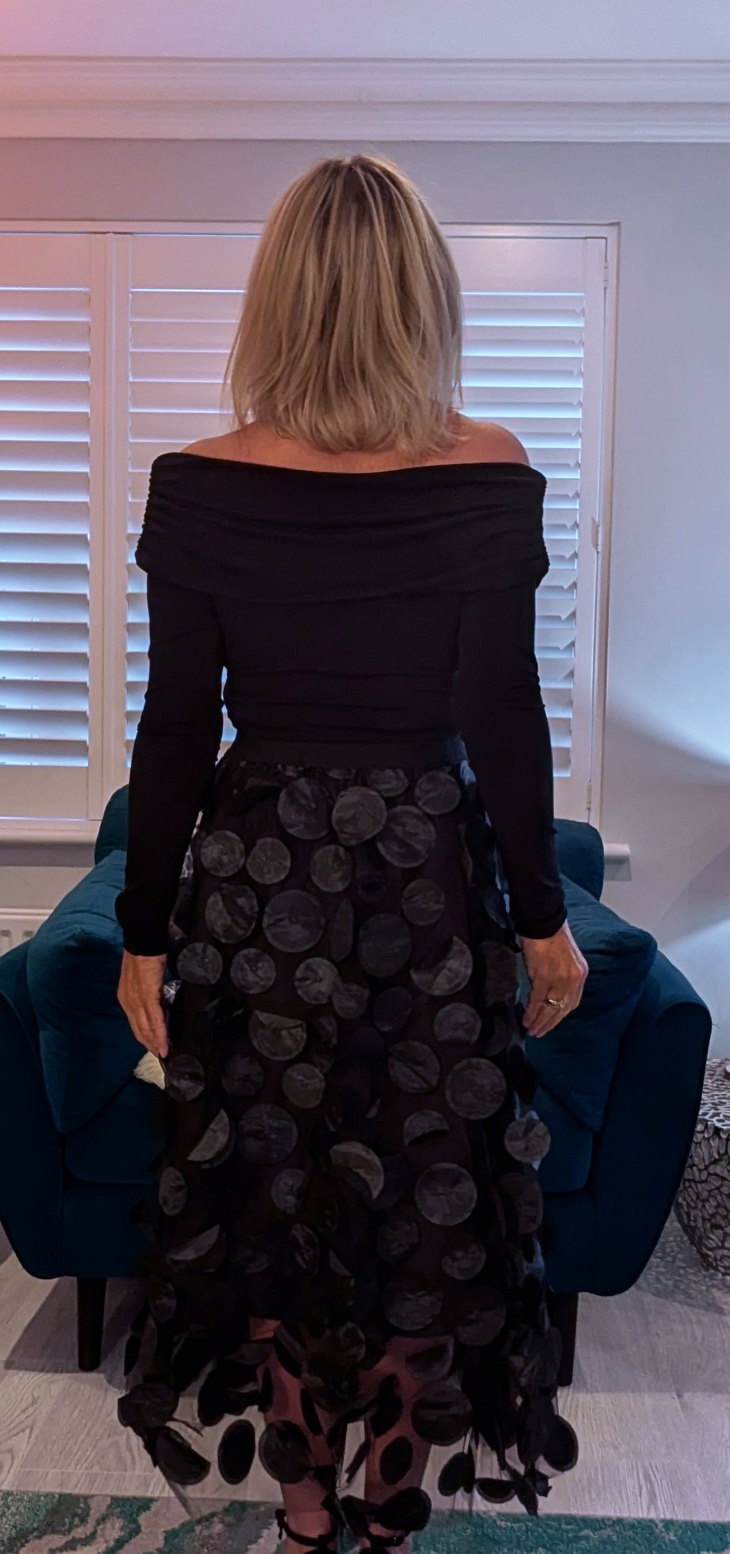 Brigitte Black Tulle Skirt with 3D Circles  with elasticated waist