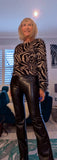 Esther Zebra Print Fringe Top – Black & Taupe with Sweater Look