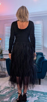Anastasia Black Tulle Dress - Waterfall Skirt & Scoop Neck Sweater Top