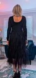 Anastasia Black Tulle Dress - Waterfall Skirt & Scoop Neck Sweater Top