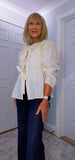 Melanie Cotton Smock Blouse – White or Cream with Gold Embroidery