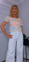 River Crochet Cardigan Cotton Knit with Embroidered Puff Sleeves
