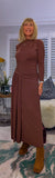 Rusty Ruched Dress – Autumnal Rust with Drop Waist & Slash Neck