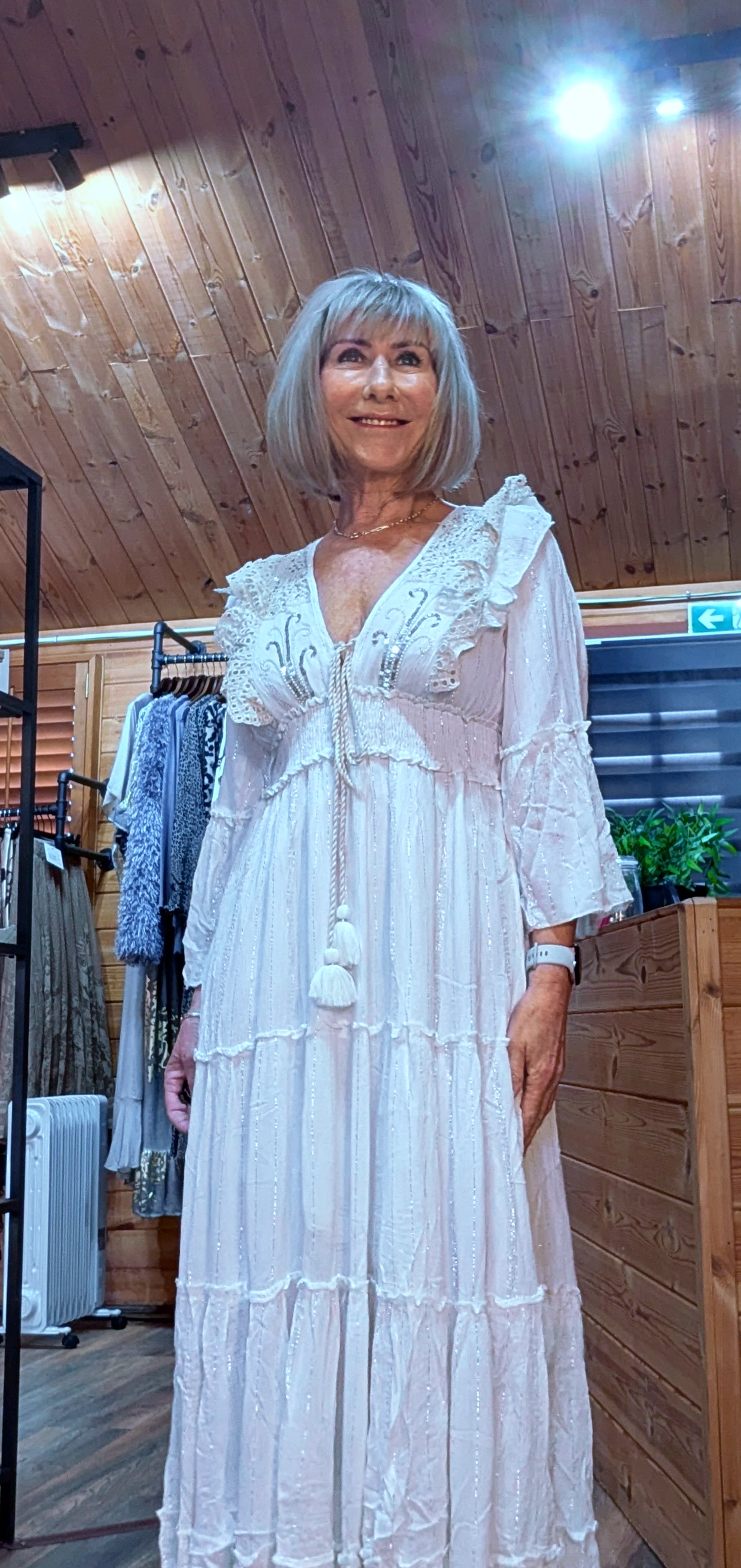 Julianna  White Bohemian Dress with Floral Embroidery